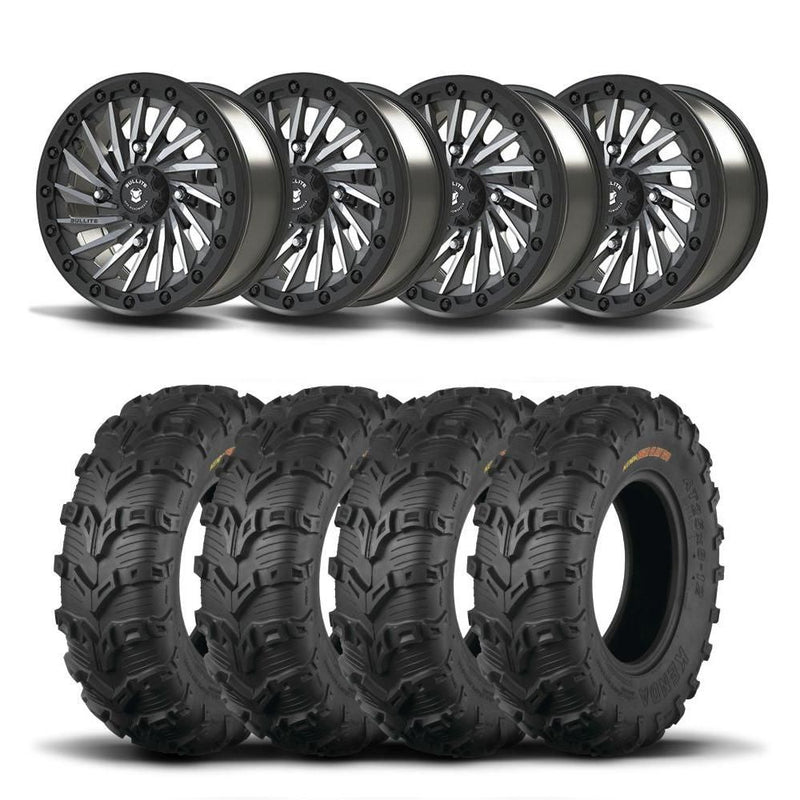 Load image into Gallery viewer, Set of Four Bullite Blade Wheels 14&quot; Gray And Kenda K592 Bearclaw EVO Tires [28x11-14]
