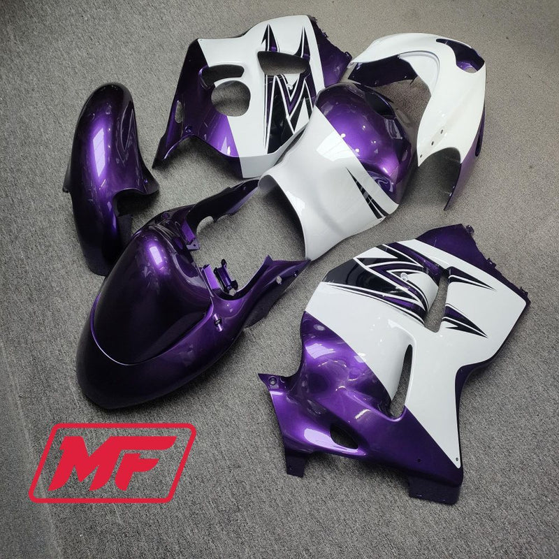 Load image into Gallery viewer, Monster Fairings Full Kit Suzuki GSXR1300 97-07 Purple / White OEM + Windshield + Gas Tank Cover
