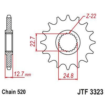 JT Sprockets Front Steel Countershaft Sprocket 22 Tooth 22T 520 Chain