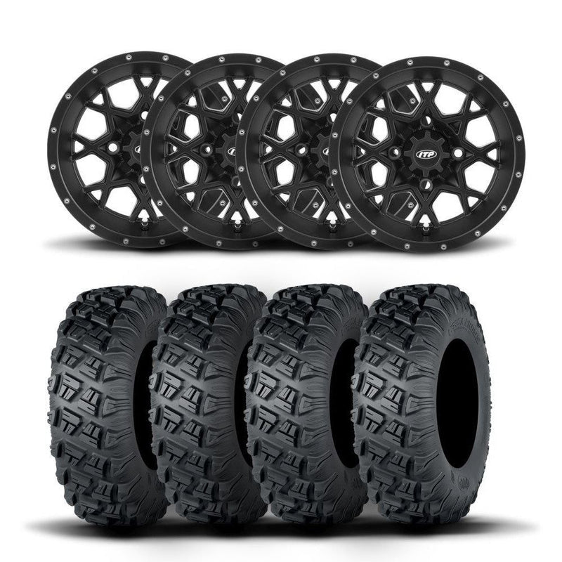 Load image into Gallery viewer, ITP Hurricane 15&quot; Matte Black Wheels And Versa Cross XTR Tires [33x10-15]
