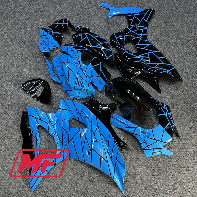 Load image into Gallery viewer, Monster Fairings Full Kit Yamaha R7 21-23 Light Blue and Black Split + Windshield + Gas Tank Cover
