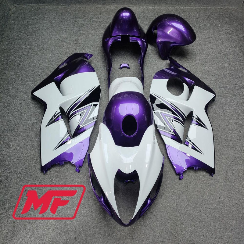 Load image into Gallery viewer, Monster Fairings Full Kit Suzuki GSXR1300 97-07 Purple / White OEM + Windshield + Gas Tank Cover

