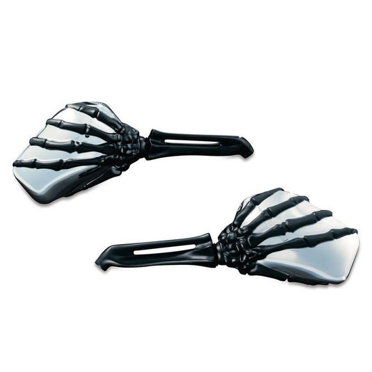 Kuryakyn Skeleton Black Hand Chrome Mirrors Set Motorcycle Harley Honda Indian