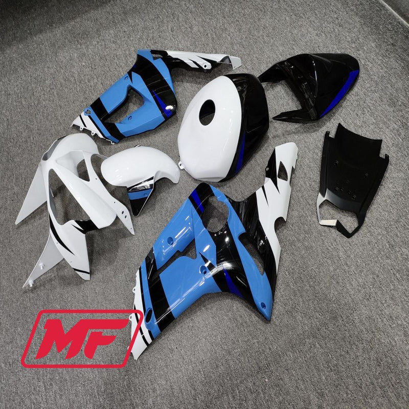 Load image into Gallery viewer, Monster Fairings Full Kit Kawasaki ZX-6R 03-04 Gloss Blue and White + Windshield + Gas Tank Cover
