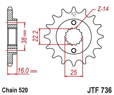 Load image into Gallery viewer, JT Sprockets Front Steel Sprocket 14 Tooth 14T 520 Chain JTF736.14
