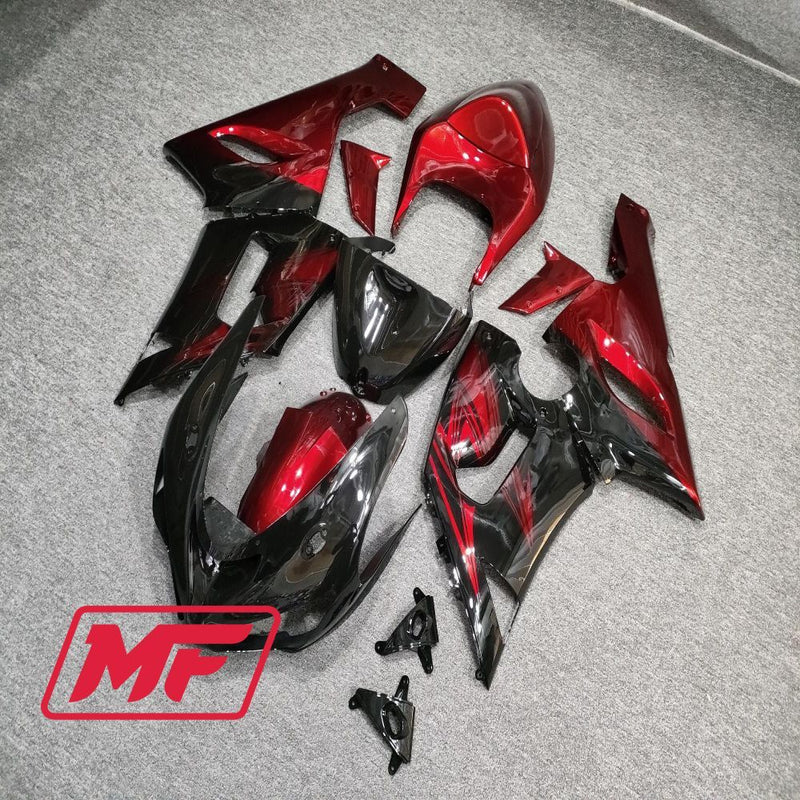 Load image into Gallery viewer, Monster Fairings Full Kit Kawasaki ZX-6R 05-06 Gloss Black and Red + Windshield + Gas Tank Cover
