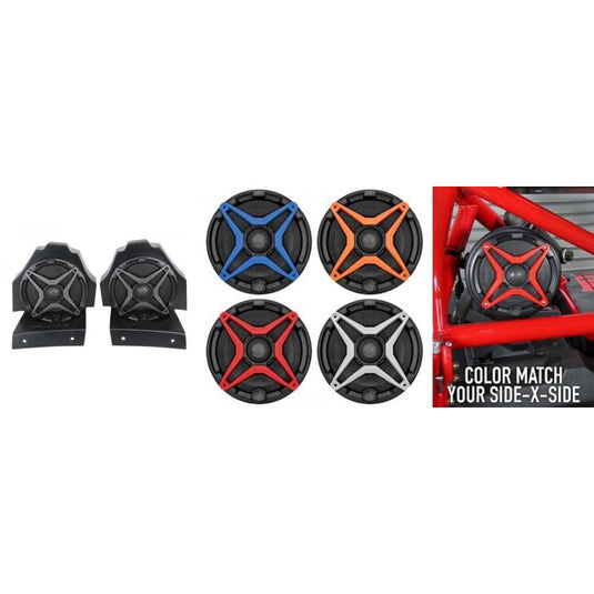 SSV Works Rear Seat 6.5" Speaker Pods With Red Grilles For Polaris Slingshot 15-21