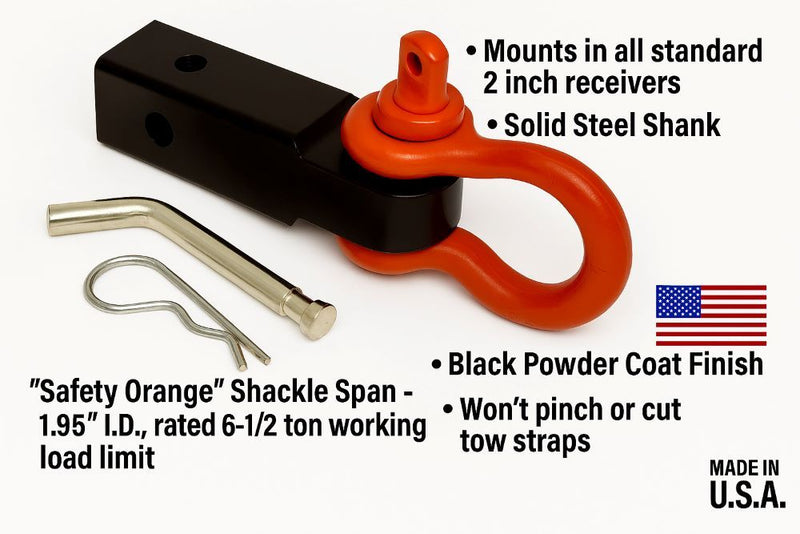 Load image into Gallery viewer, Rigid Hitch (TSM-22-D) 2 Inch Receiver Hitch Mounted Shackle - 13,000 lbs. Working Load Limit - Made in USA
