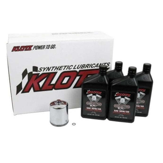 Klotz Basic 20W/50 4 Quart Synthetic Oil and Chrome Filter Kit For Harley-Davidson Evolution Big Twin