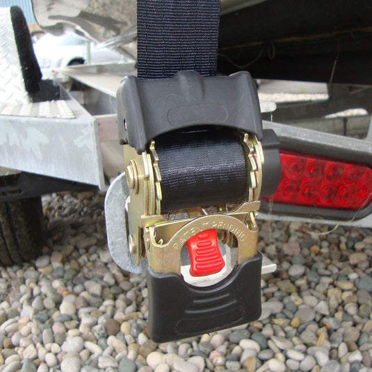 Pair of Bolt-On Retractable Ratcheting Transom Tie-Downs - 2 Inch x 5.5 Inch