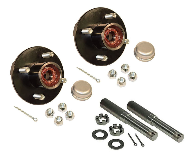 Load image into Gallery viewer, Pair of Pre Greased 4-Bolt On 4 Inch Hub Assembly - Includes (2) 1 Inch Straight Spindles &amp; Bearings
