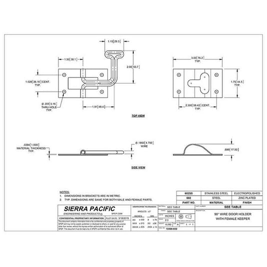 90 Degree Wire Door Holder with 2 Inch Arm - Zinc Plated