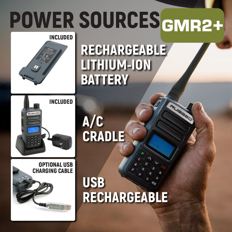 Load image into Gallery viewer, Rugged Radios ADVENTURE PACK - 2 PACK - GMR2 PLUS GMRS and FRS Two Way Handheld Radios with XL Batteries and Long Range Antennas - Grey RUGGED-ADVENTURE-PACK
