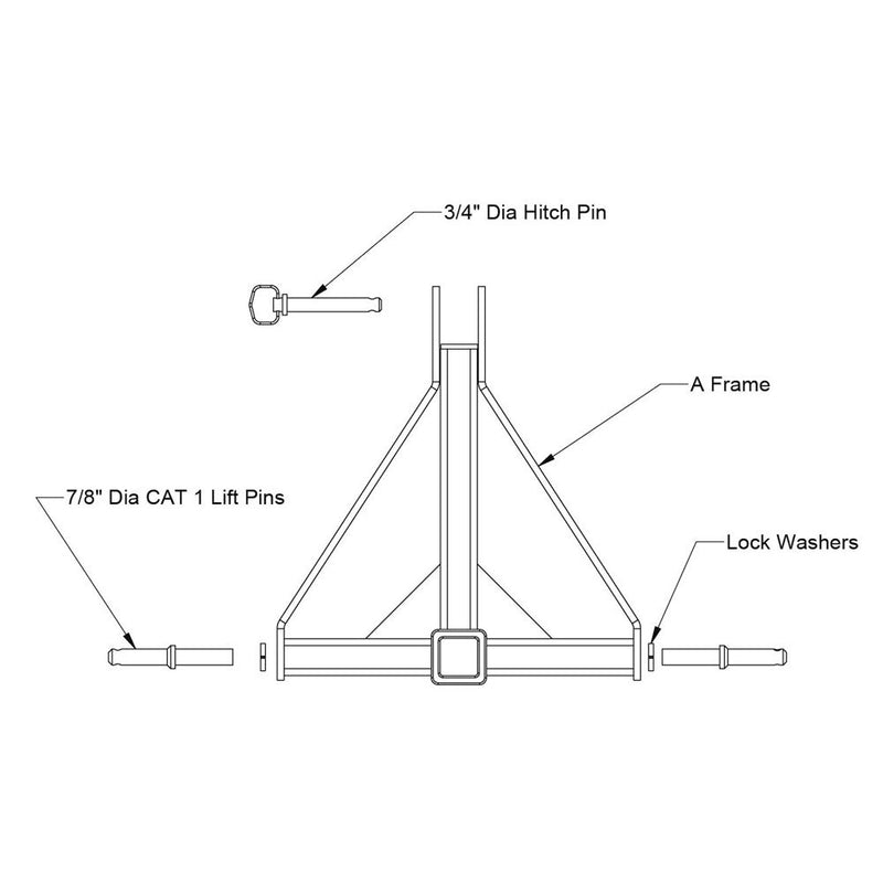Load image into Gallery viewer, Rigid Hitch (RHA-001) 3-Point Hitch with 2&quot; Receiver, Conversion for Sub-Compact Tractors Equipped with a CAT 1 - Made in USA
