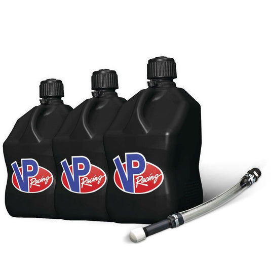 VP Racing 3 Pack Black 5.5 Gallon Square Utility Jugs + Deluxe Fill Hose