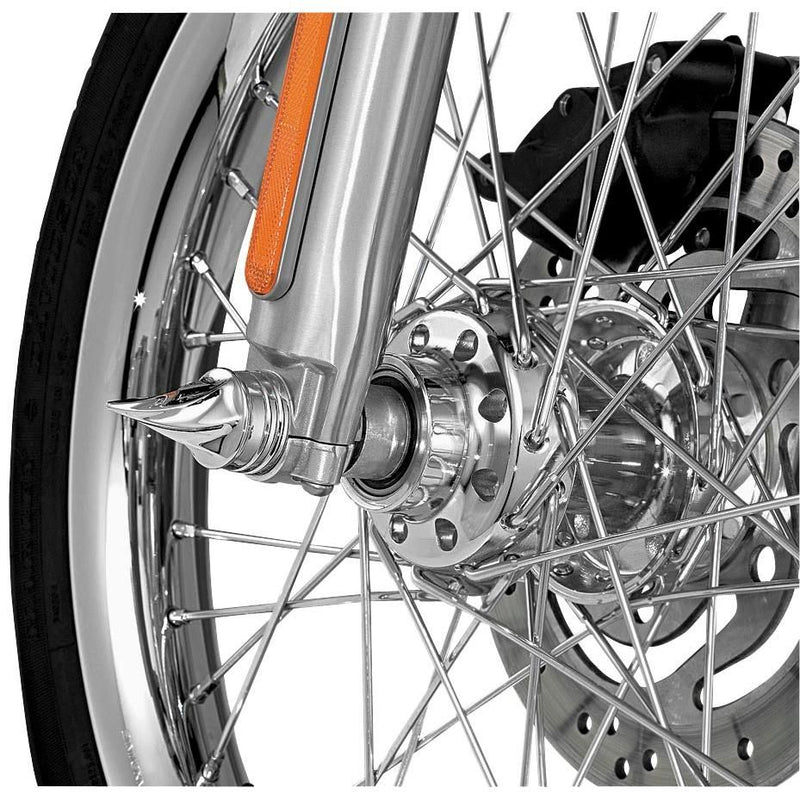 Load image into Gallery viewer, Harley FXDWG Dyna Wide Glide 1993-2005Twisted Axle Caps Front Chrome by Kuryakyn
