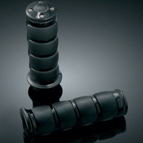 Load image into Gallery viewer, KURYAKYN GLOSS BLACK ISO GRIPS UNIVERSAL FOR 1" ONE INCH HANDLEBARS PAIR 6340
