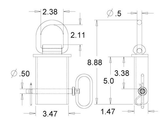 1/2 Inch Forged Stake Pocket D-Ring With 2-1/2 Inch I.D.