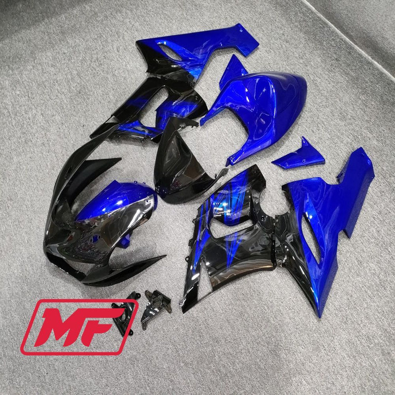 Load image into Gallery viewer, Monster Fairings Full Kit Kawasaki ZX-6R 05-06 Gloss Black and Blue + Windshield + Gas Tank Cover
